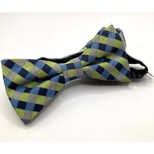 Izod Blue & Green Check Pretied Bow Tie Adjustable Preppy Academia Formal Event